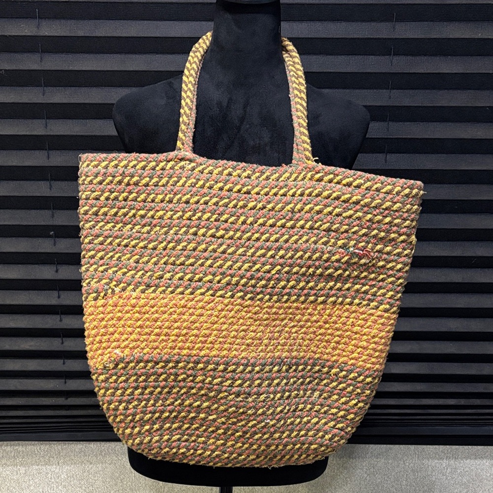 Sondra Roberts Squared Multi Colored Soft Woven Rope Bucket Beach Bag‎ Tote